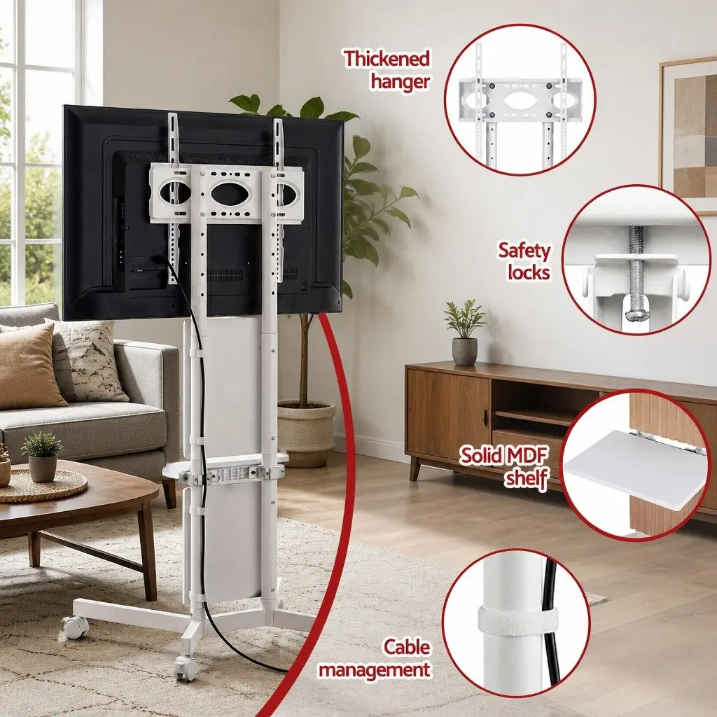 Mobile TV Floor Stand for 32-65 Inch Mount Bracket Universal Adjustable Height