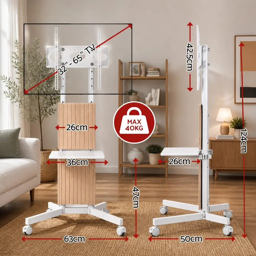 Mobile TV Floor Stand for 32-65 Inch Mount Bracket Universal Adjustable Height