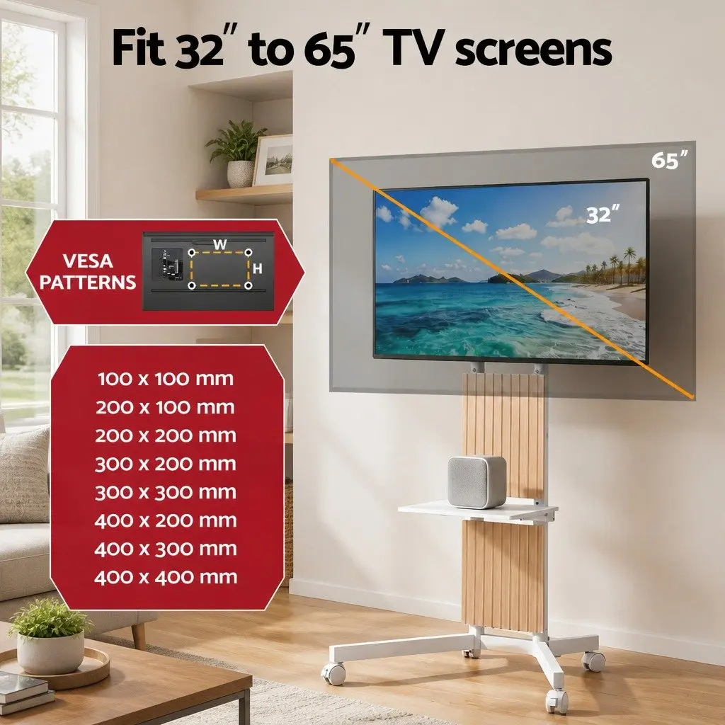 Mobile TV Floor Stand for 32-65 Inch Mount Bracket Universal Adjustable Height