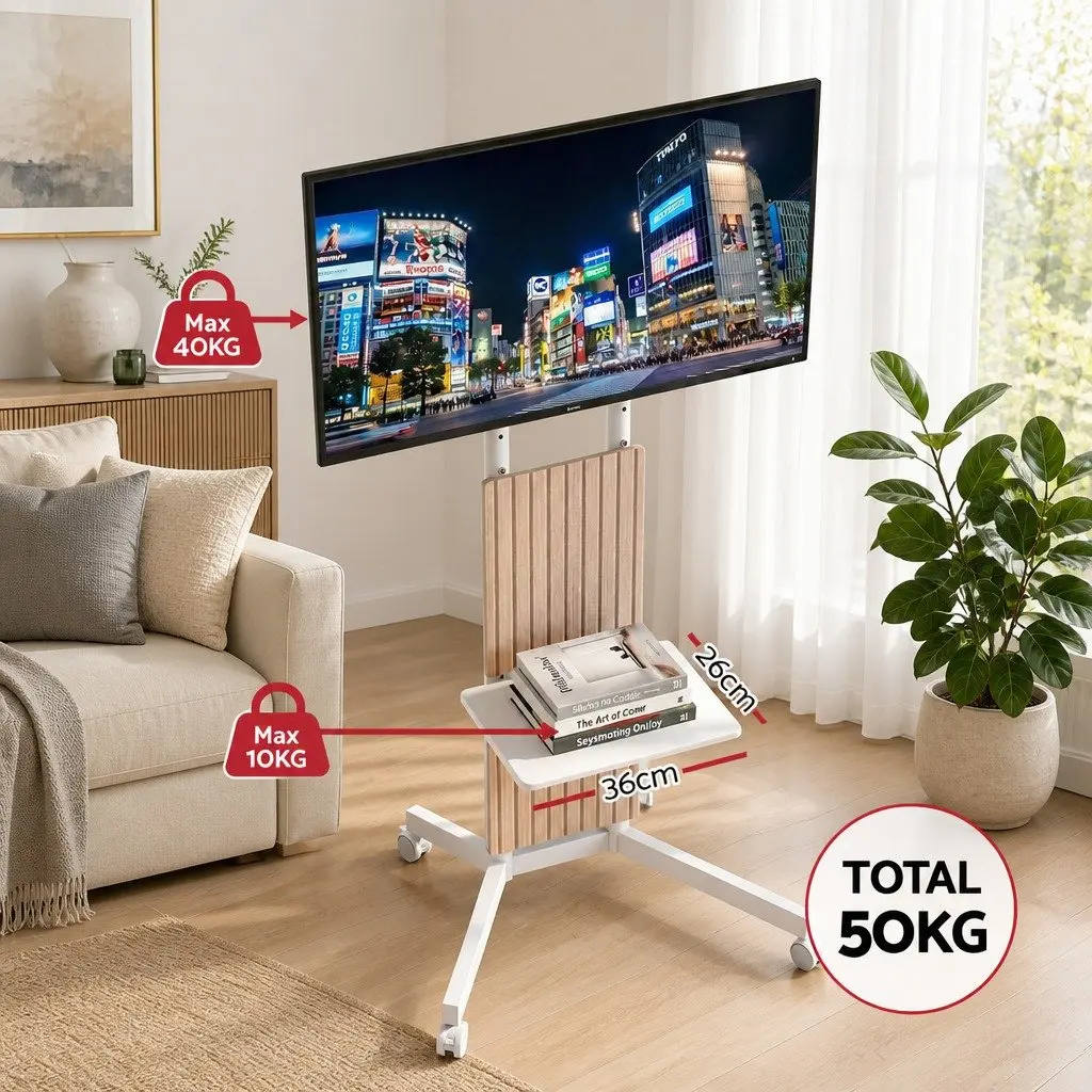 Mobile TV Floor Stand for 32-65 Inch Mount Bracket Universal Adjustable Height