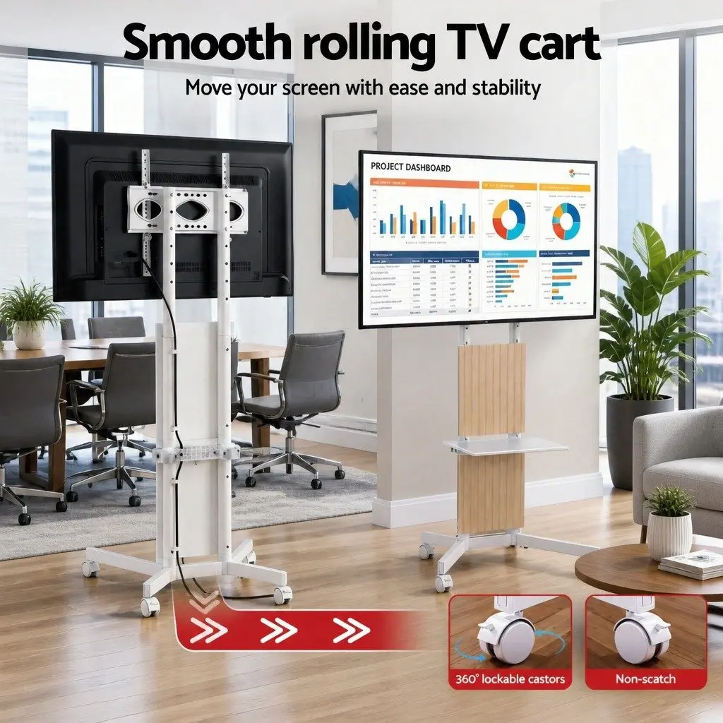 Mobile TV Floor Stand for 32-65 Inch Mount Bracket Universal Adjustable Height