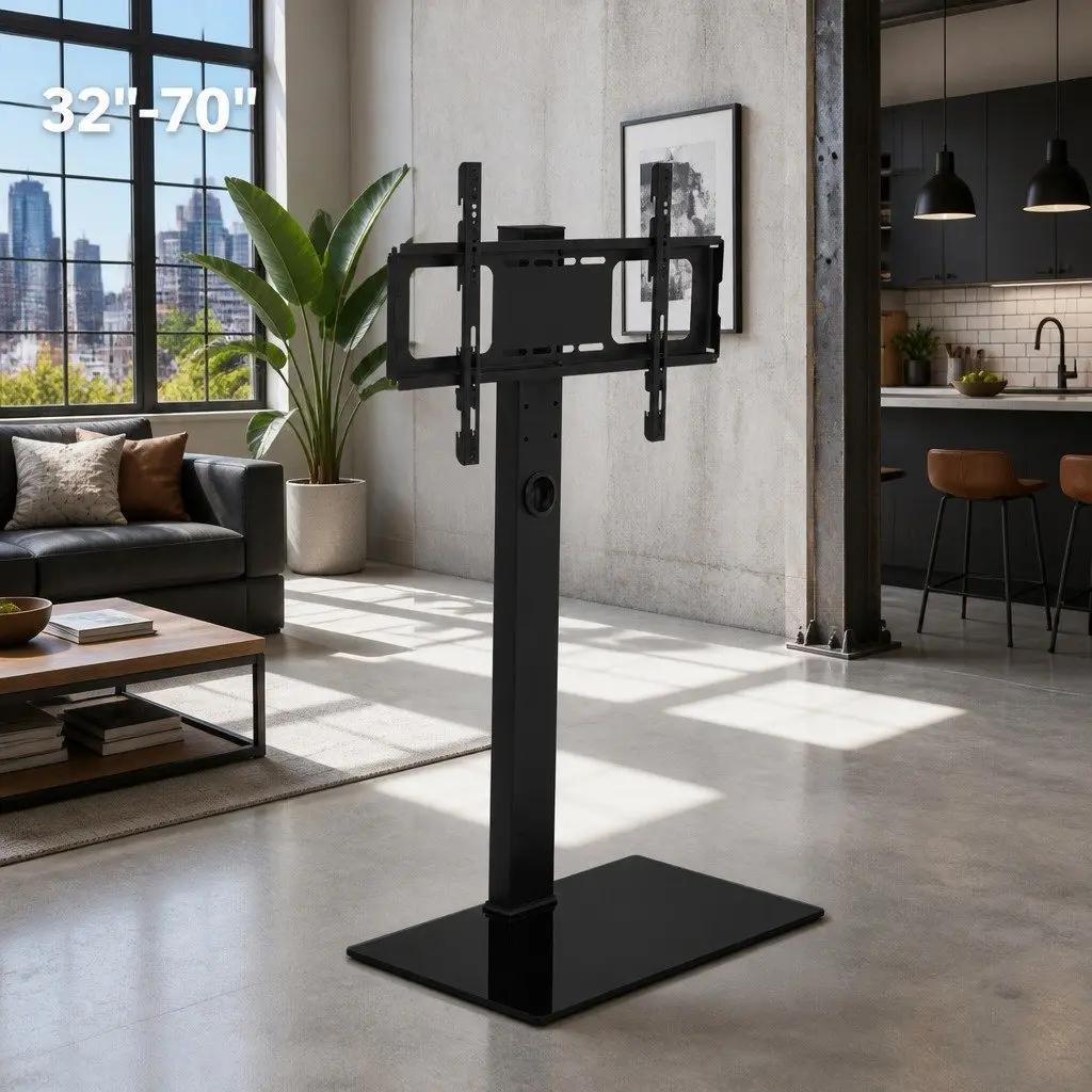 TV Floor Stand Mount Bracket for Living Room 32"-70" Adjustable Height Swivel Black