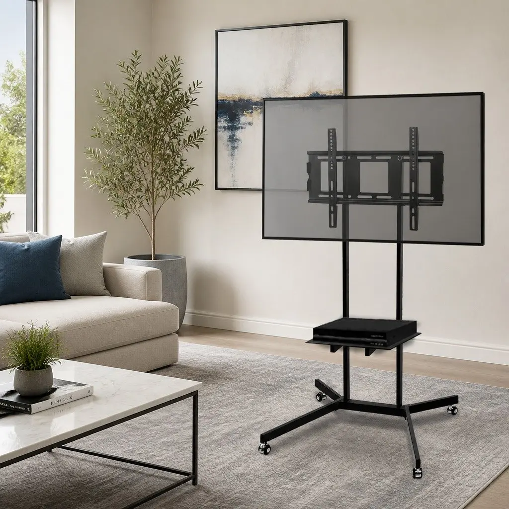 Mobile TV Stand for Living Room 32 to 65 Inch Adjustable Height Trolley Cart with Shelf