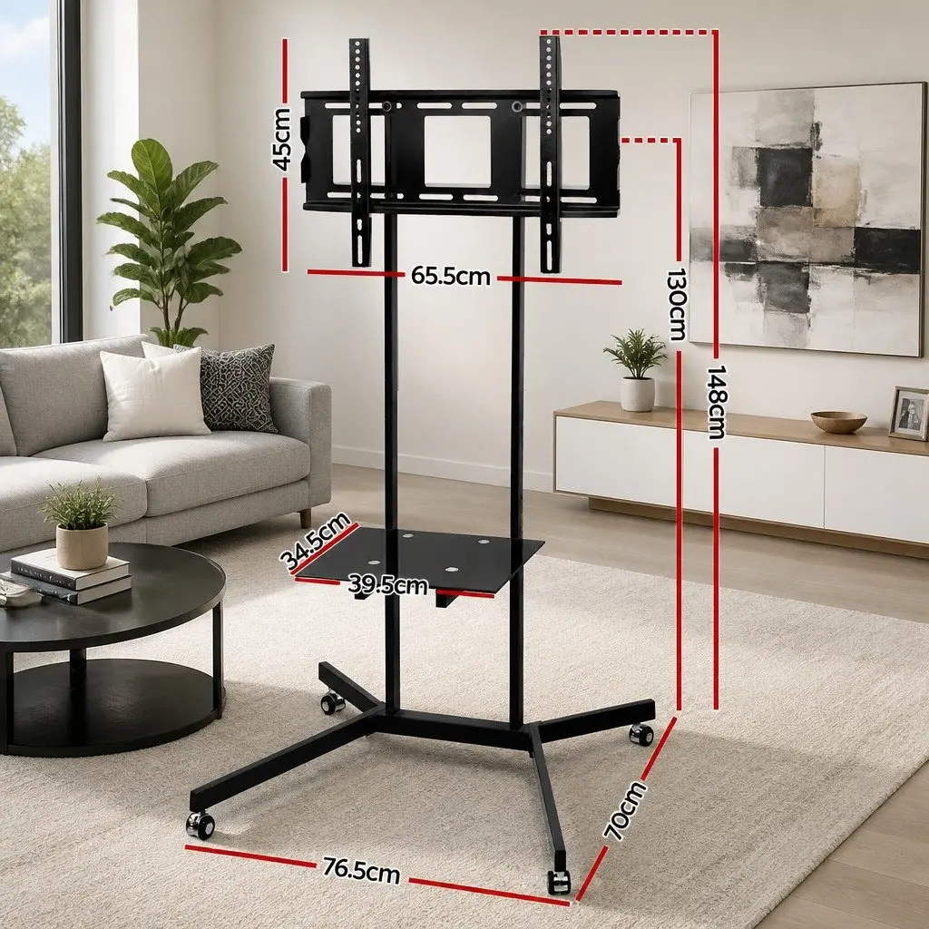 Mobile TV Stand for Living Room 32 to 65 Inch Adjustable Height Trolley Cart with Shelf