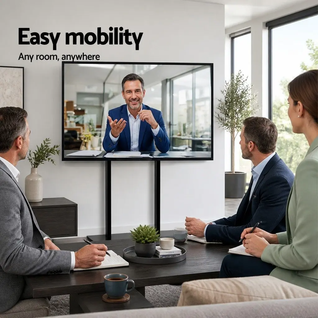 Mobile TV Stand for Living Room 32 to 65 Inch Adjustable Height Trolley Cart with Shelf