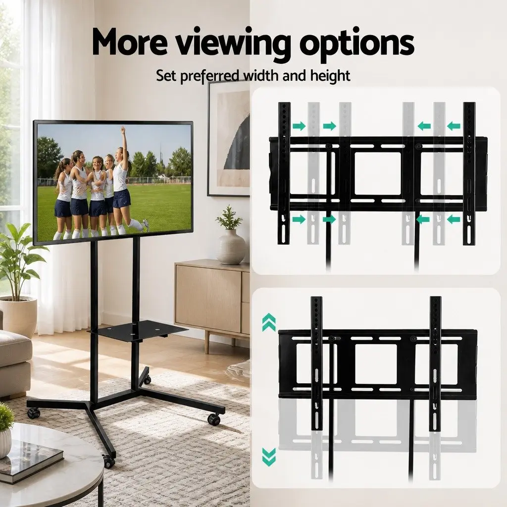 Mobile TV Stand for Living Room 32 to 65 Inch Adjustable Height Trolley Cart with Shelf