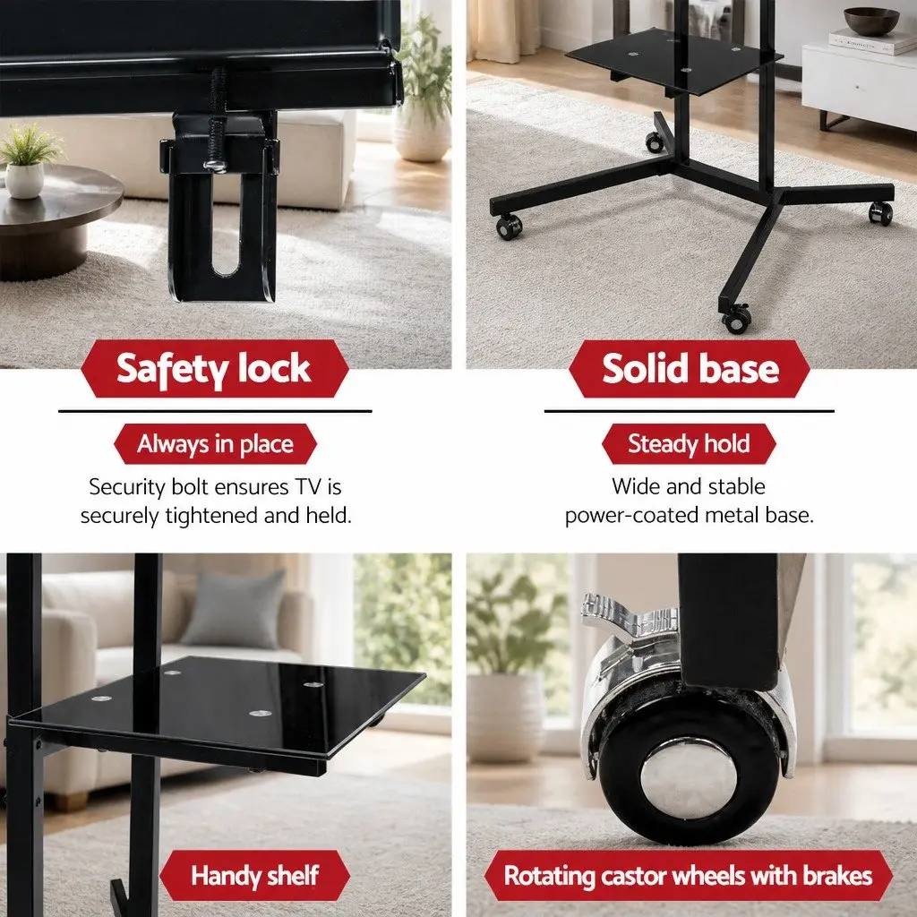 Mobile TV Stand for Living Room 32 to 65 Inch Adjustable Height Trolley Cart with Shelf