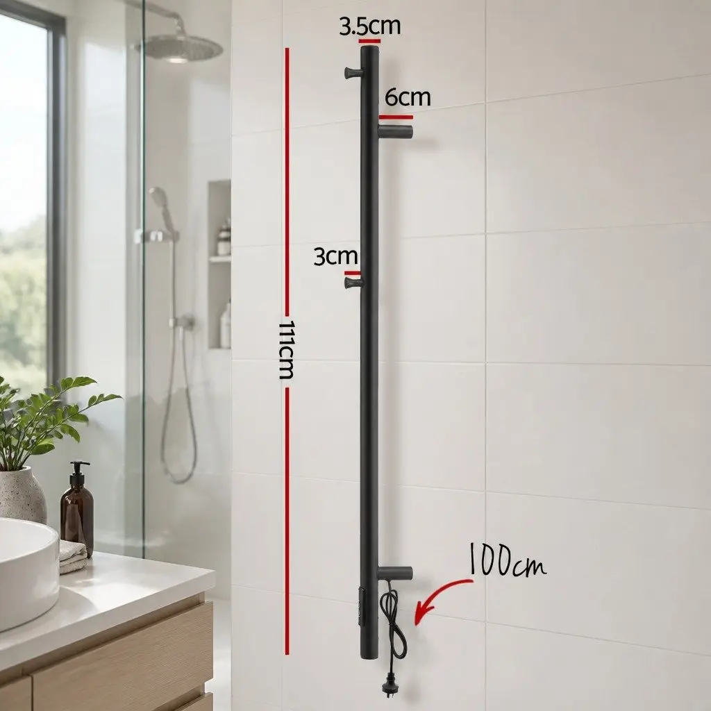 Heated Towel Rail Electric Warmer Rack Vertical Single Bar Bathroom