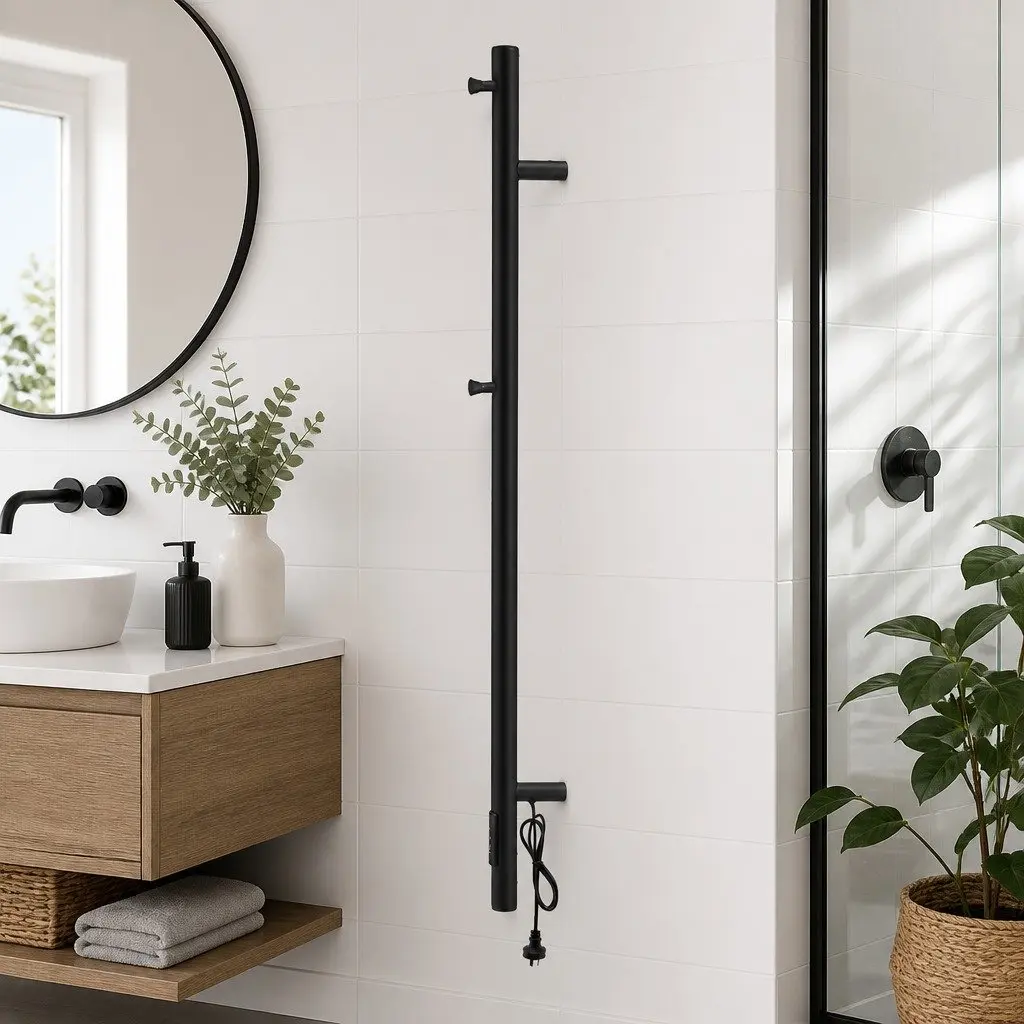 Heated Towel Rail Electric Warmer Rack Vertical Single Bar Bathroom
