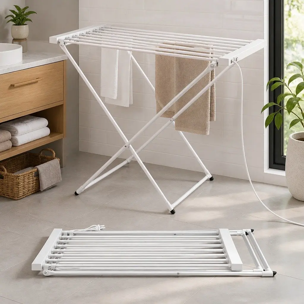 Heated Towel Rail Bathroom 8 Bars Foldable Silver