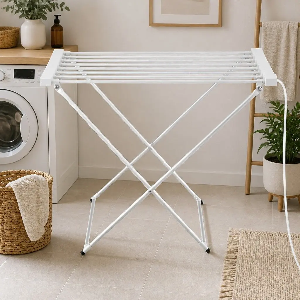 Heated Towel Rail Bathroom 8 Bars Foldable Silver