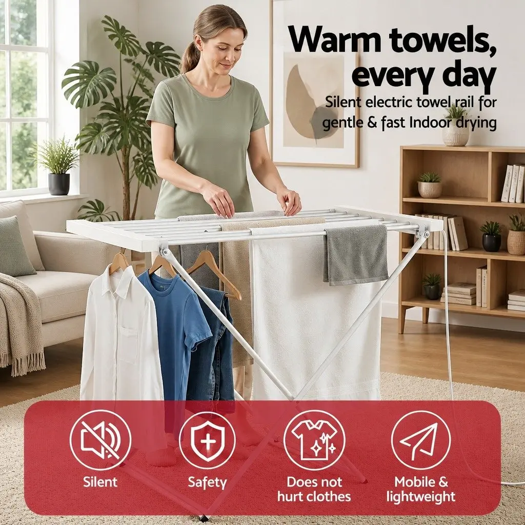 Heated Towel Rail Bathroom 8 Bars Foldable Silver
