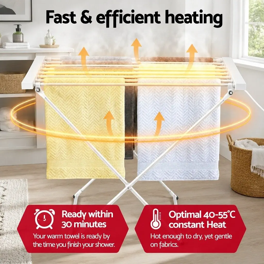 Heated Towel Rail Bathroom 8 Bars Foldable Silver