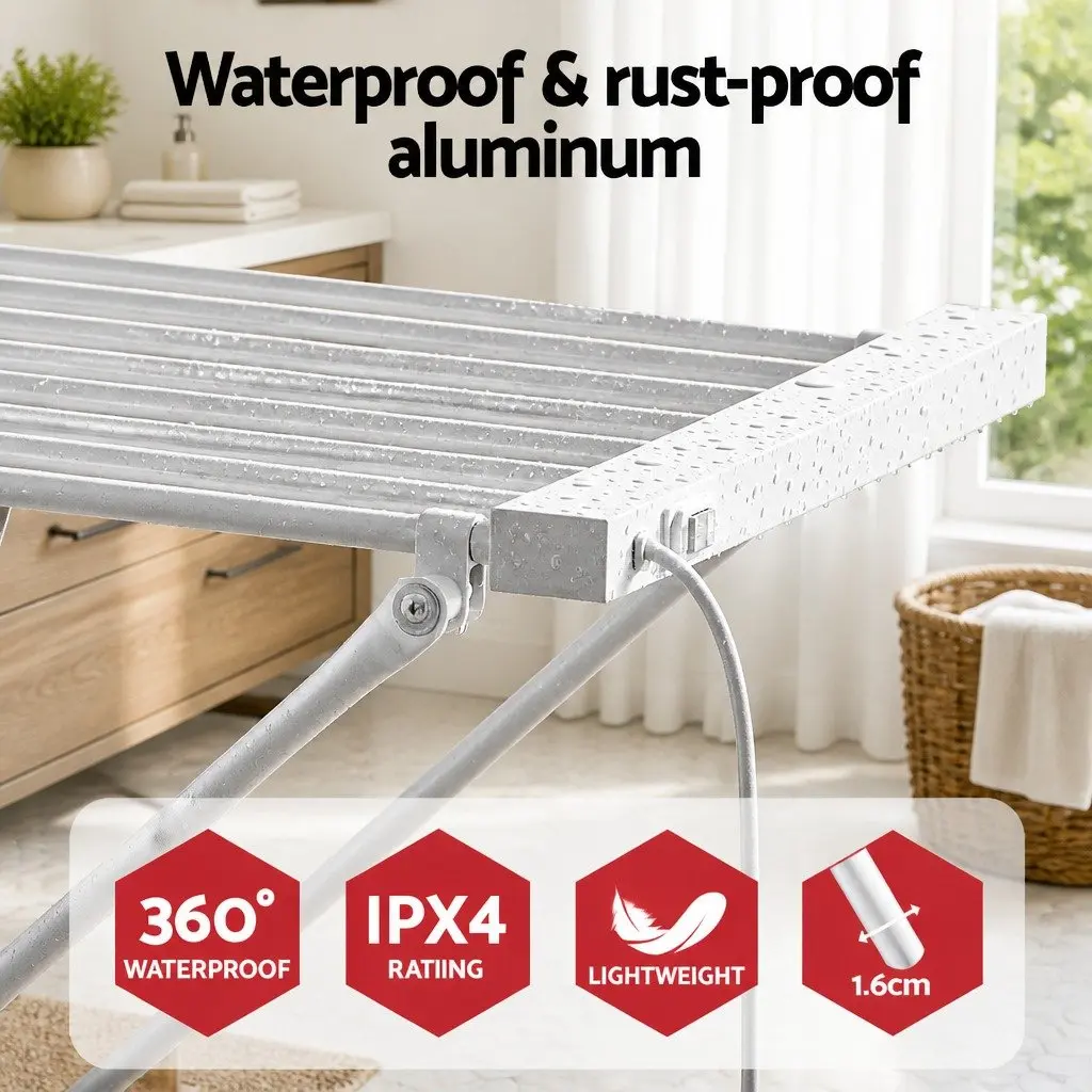 Heated Towel Rail Bathroom 8 Bars Foldable Silver