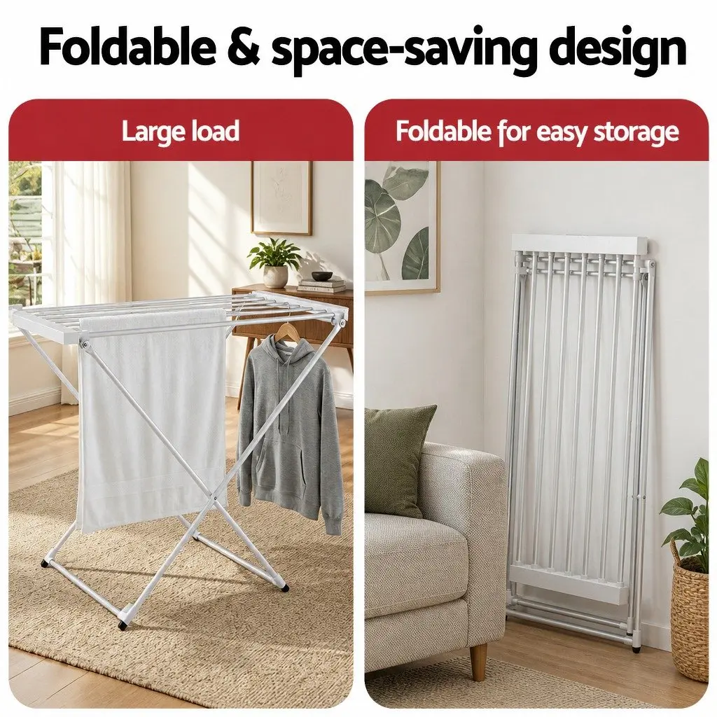 Heated Towel Rail Bathroom 8 Bars Foldable Silver