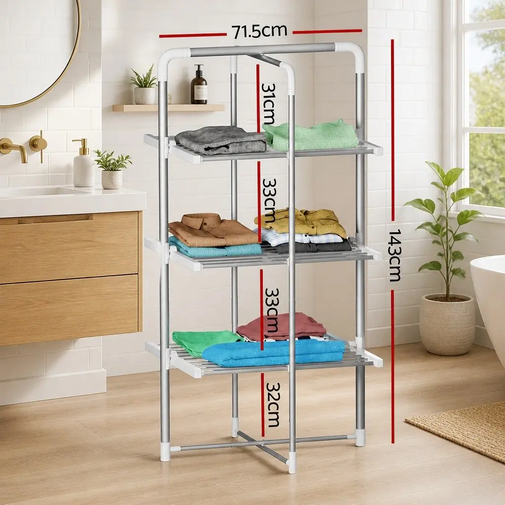 Electric Heated Towel Rail Rack 30 Bars Foldable Clothes Dryer Warmer Silver