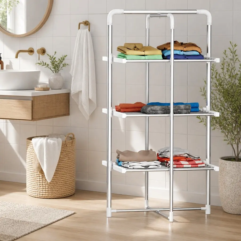 Electric Heated Towel Rail Rack 30 Bars Foldable Clothes Dryer Warmer Silver