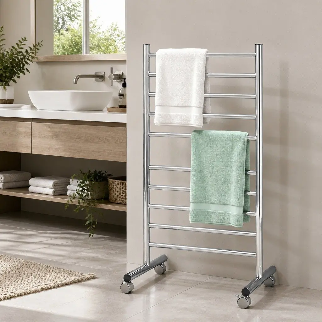 Heated Towel Rail Freestanding Bathroom 10-Bar Stainless Steel 53cm x 39cm x 98cm