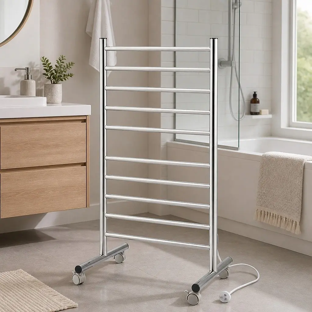 Heated Towel Rail Freestanding Bathroom 10-Bar Stainless Steel 53cm x 39cm x 98cm