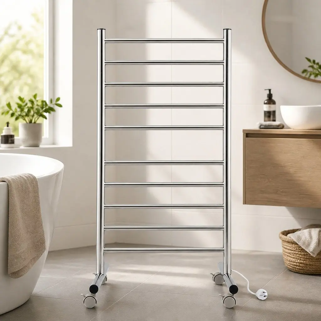 Heated Towel Rail Freestanding Bathroom 10-Bar Stainless Steel 53cm x 39cm x 98cm