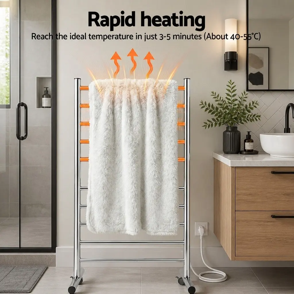 Heated Towel Rail Freestanding Bathroom 10-Bar Stainless Steel 53cm x 39cm x 98cm