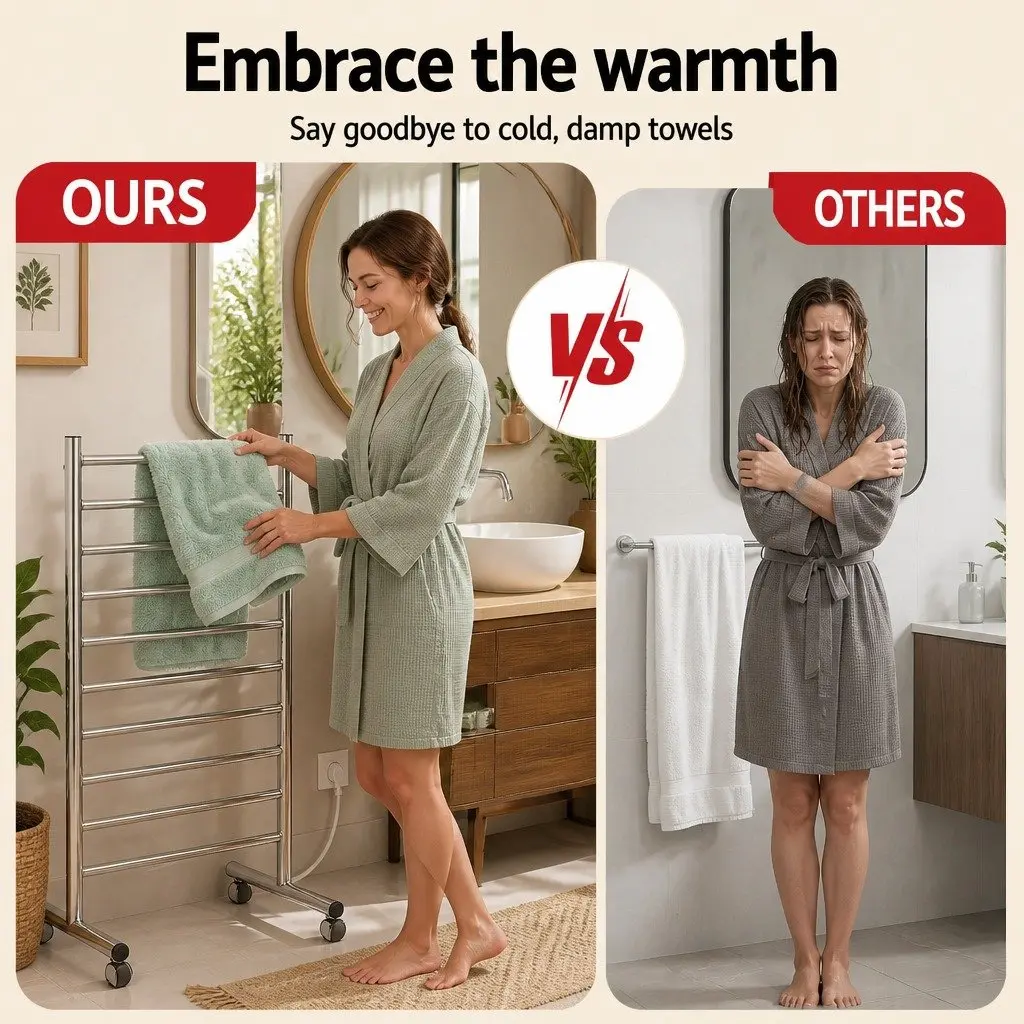 Heated Towel Rail Freestanding Bathroom 10-Bar Stainless Steel 53cm x 39cm x 98cm