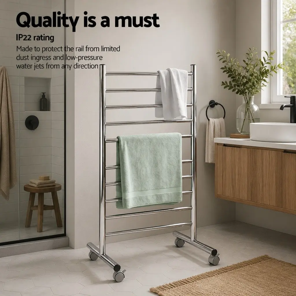 Heated Towel Rail Freestanding Bathroom 10-Bar Stainless Steel 53cm x 39cm x 98cm