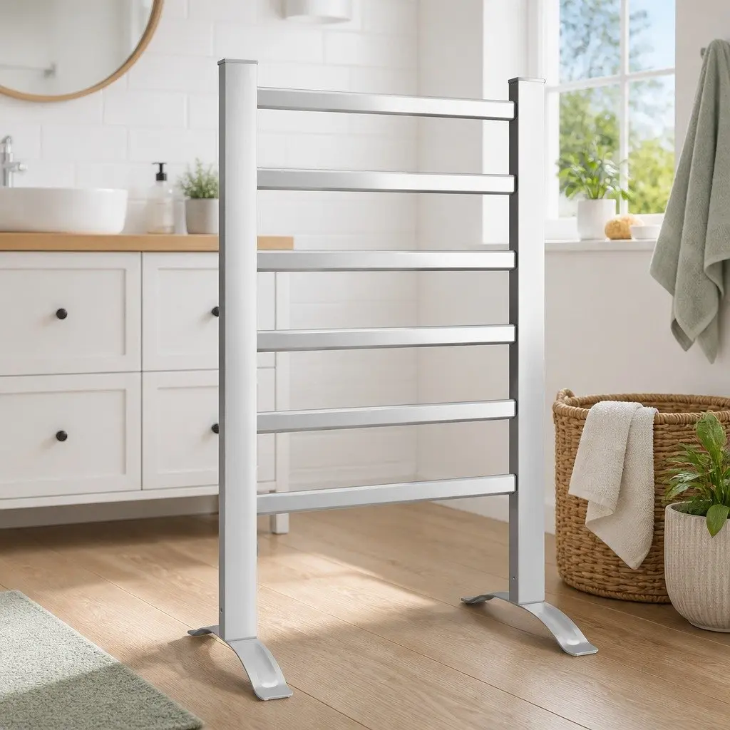 Electric Heated Towel Rail Rack 6 Bars Freestanding Clothes Warmer Dryer