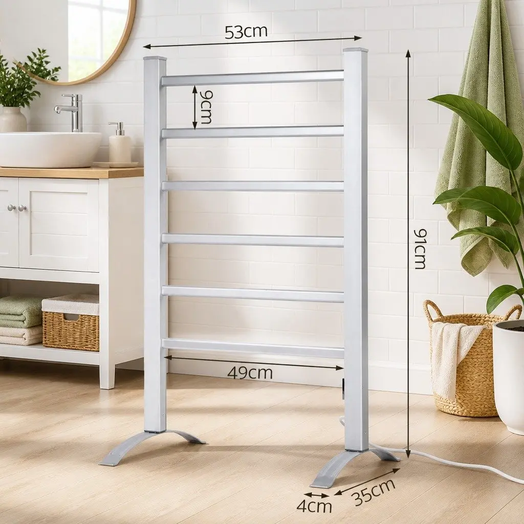 Electric Heated Towel Rail Rack 6 Bars Freestanding Clothes Warmer Dryer
