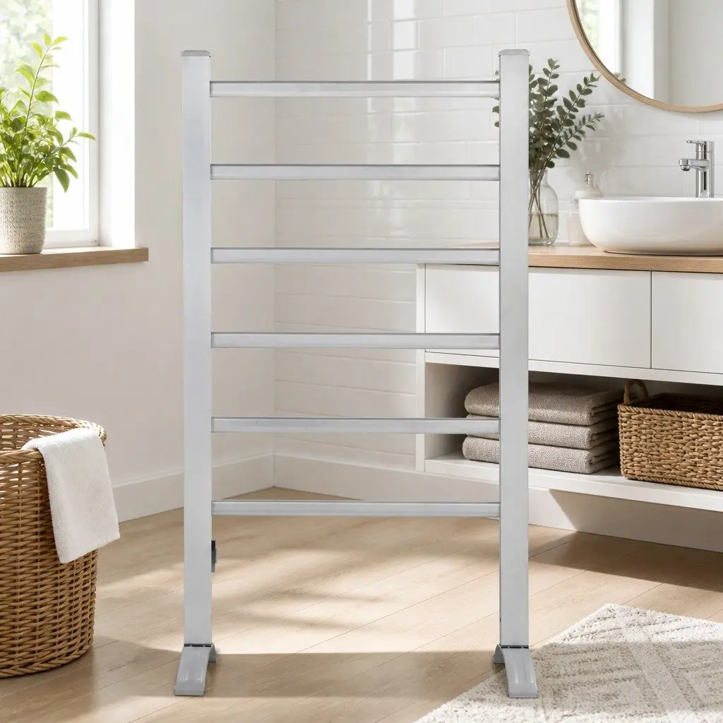 Electric Heated Towel Rail Rack 6 Bars Freestanding Clothes Warmer Dryer
