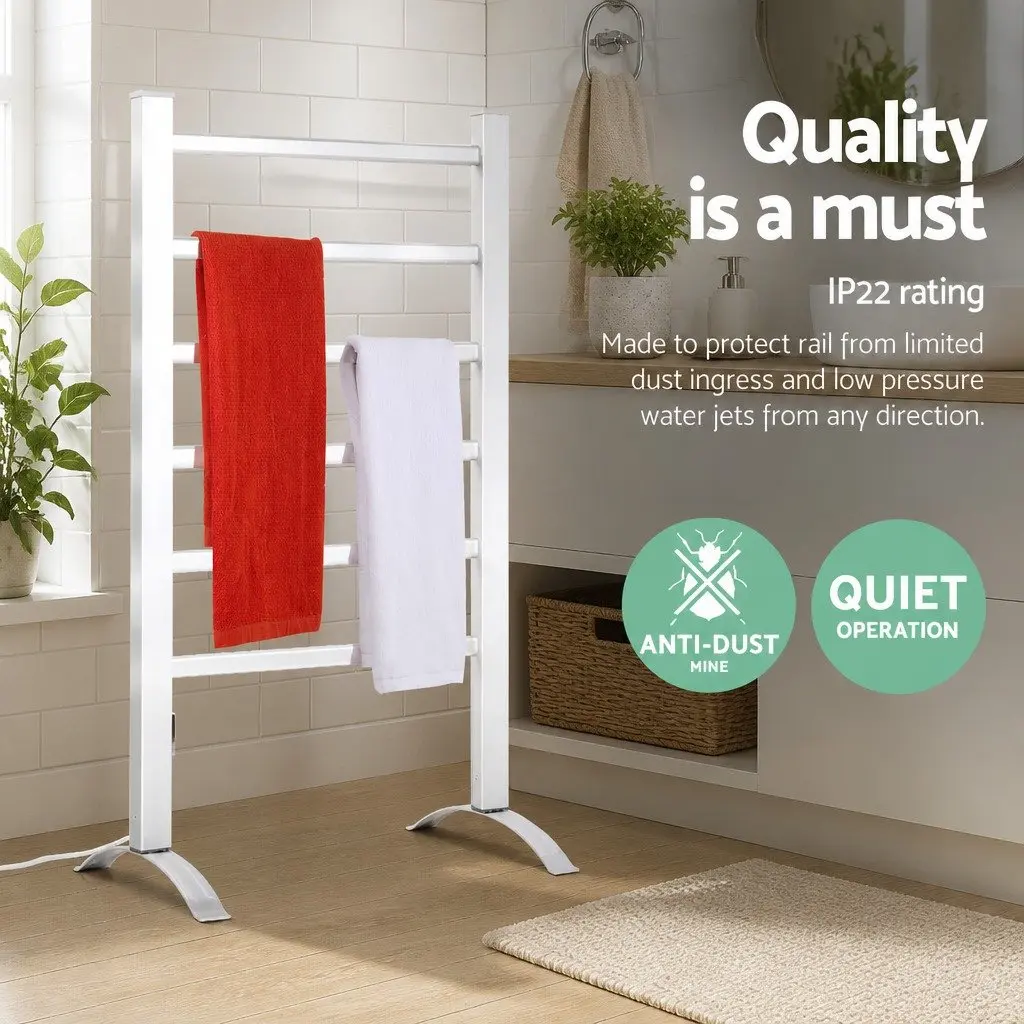 Electric Heated Towel Rail Rack 6 Bars Freestanding Clothes Warmer Dryer
