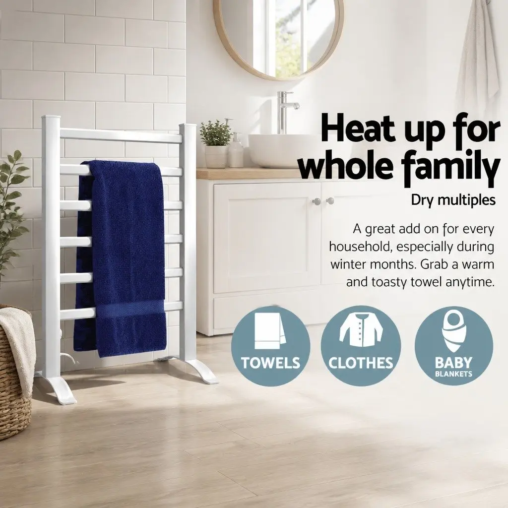 Electric Heated Towel Rail Rack 6 Bars Freestanding Clothes Warmer Dryer