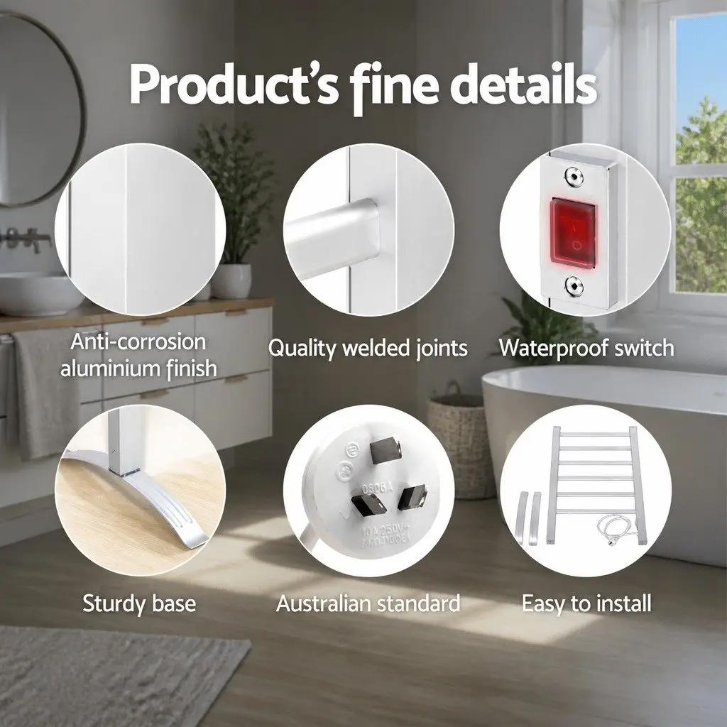 Electric Heated Towel Rail Rack 6 Bars Freestanding Clothes Warmer Dryer