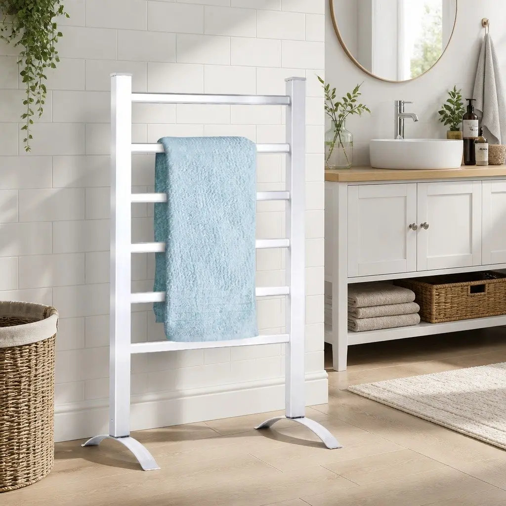 Electric Heated Towel Rail Rack 6 Bars Freestanding Clothes Warmer Dryer