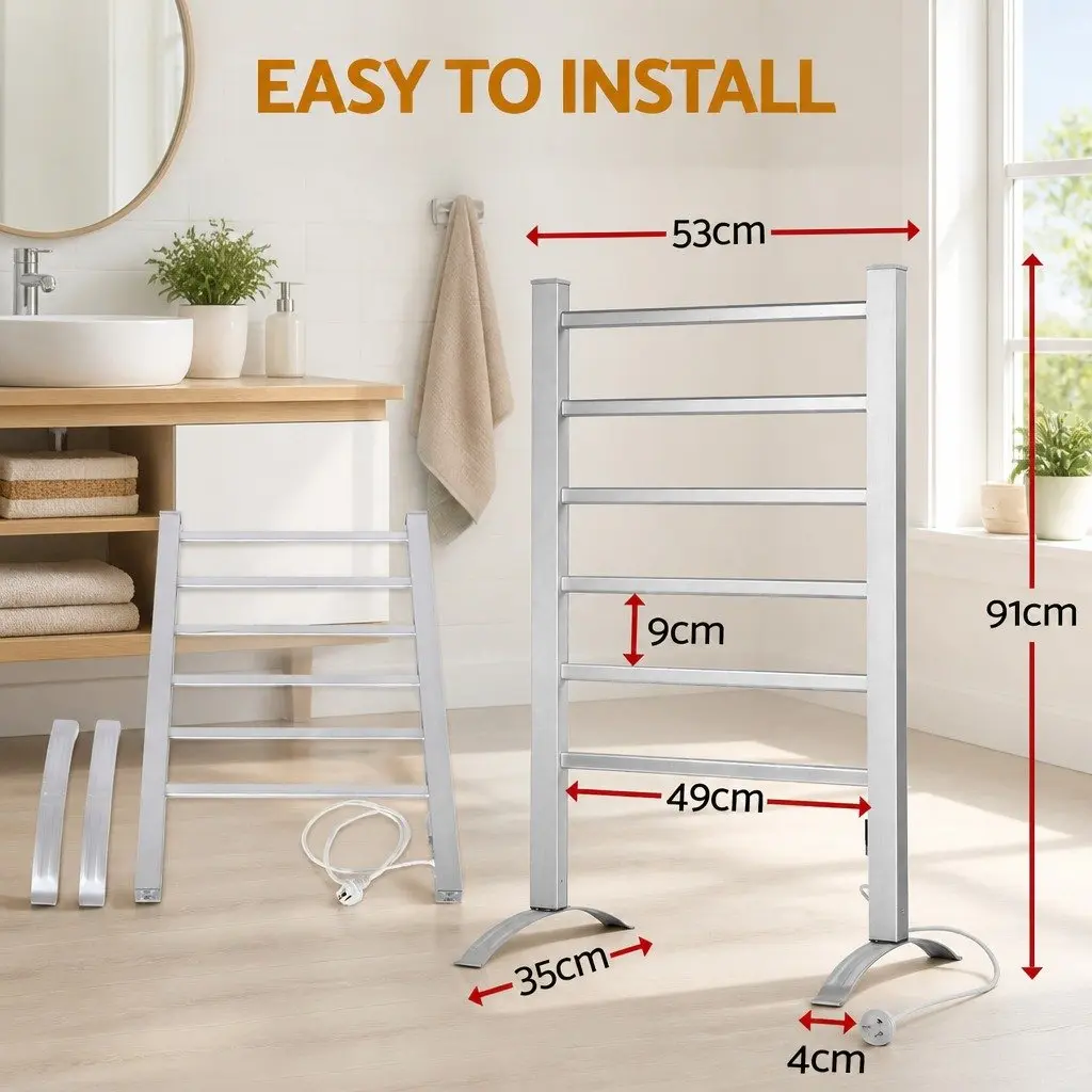 Electric Heated Towel Rail Rack 6 Bars Freestanding Clothes Warmer Dryer