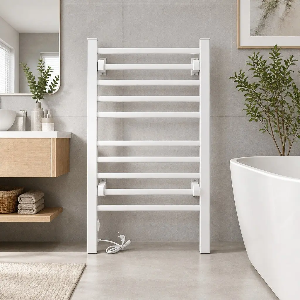 Electric Heated Towel Rail Freestanding 10 Bars Silver 53cm x 35cm x 97.5cm