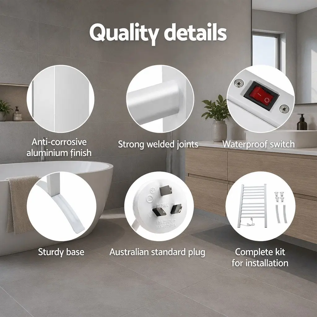 Electric Heated Towel Rail Freestanding 10 Bars Silver 53cm x 35cm x 97.5cm