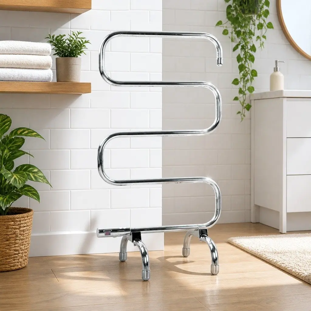 Electric Heated Towel Rail Rack Freestanding 5 Bars Silver