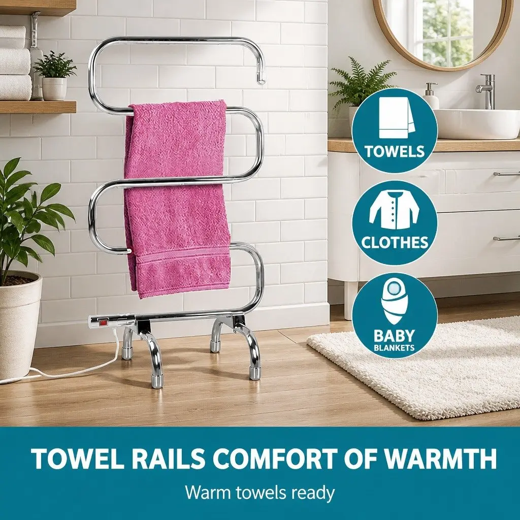 Electric Heated Towel Rail Rack Freestanding 5 Bars Silver