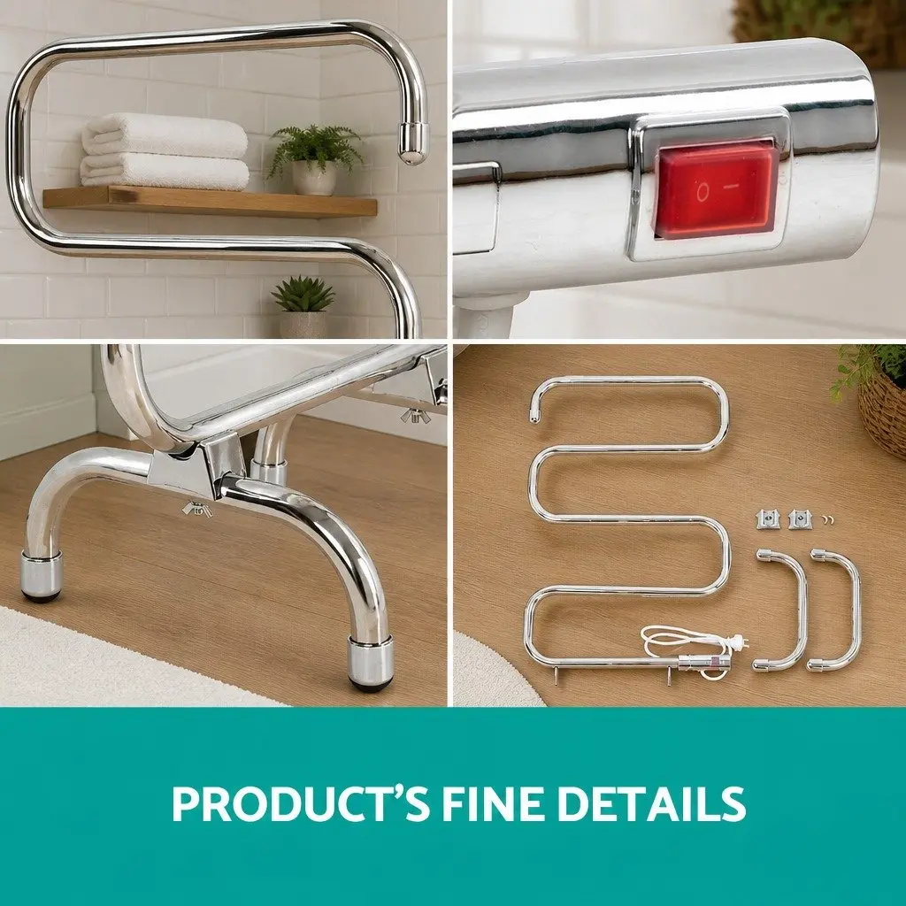 Electric Heated Towel Rail Rack Freestanding 5 Bars Silver
