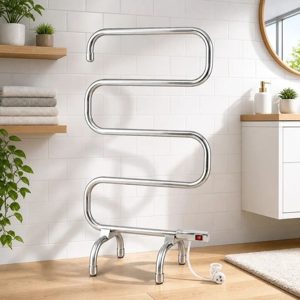 Electric Heated Towel Rail Rack Freestanding 5 Bars Silver