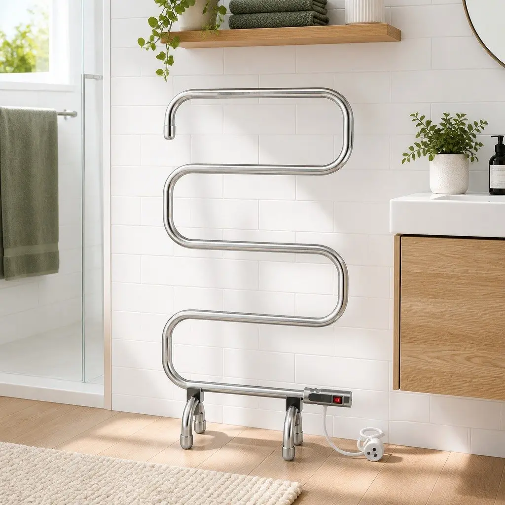 Electric Heated Towel Rail Rack Freestanding 5 Bars Silver