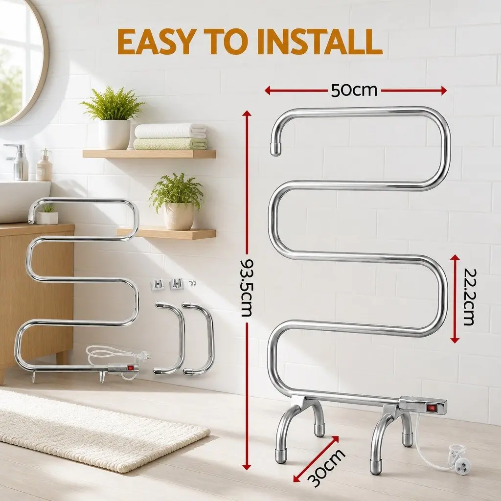 Electric Heated Towel Rail Rack Freestanding 5 Bars Silver