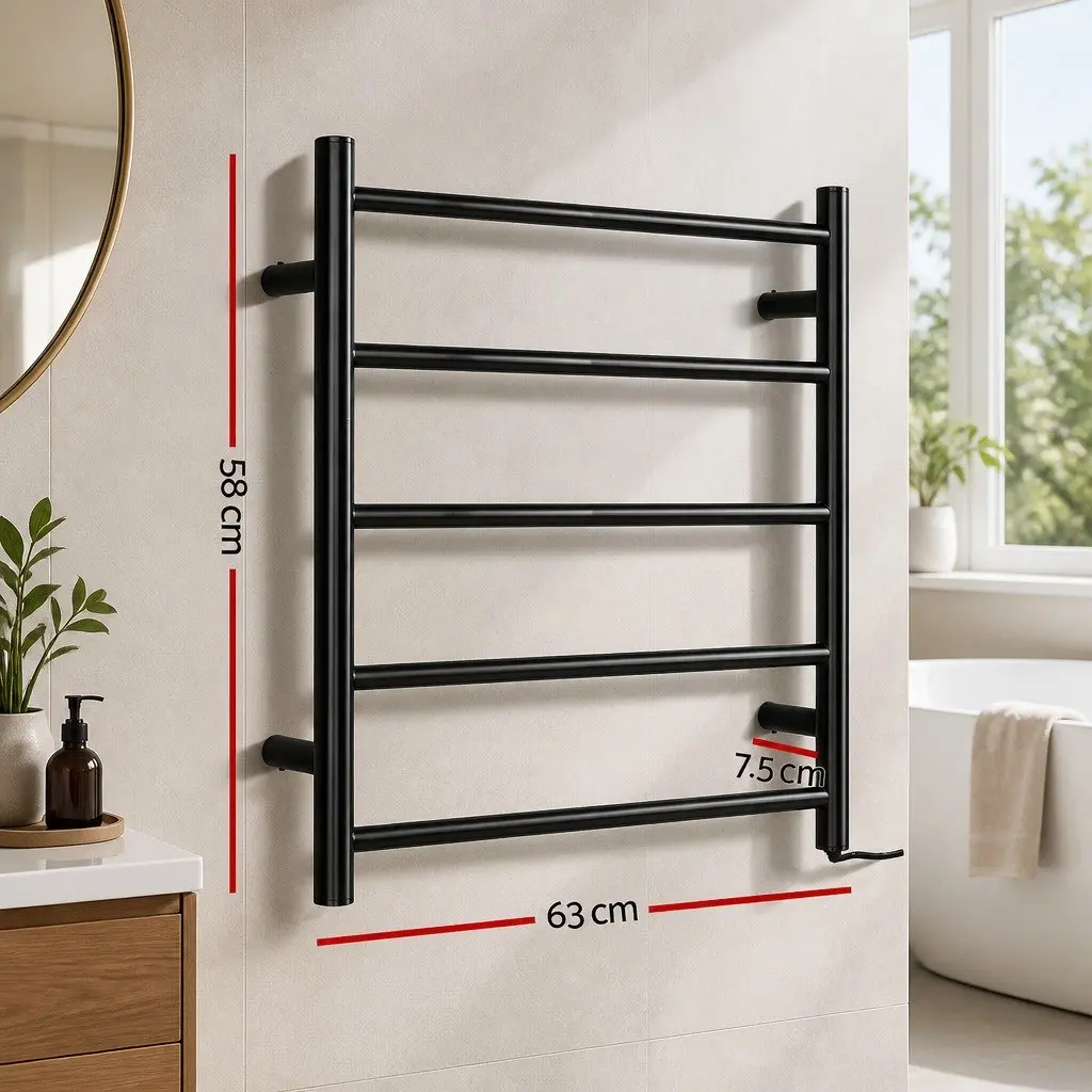 Electric Heated Towel Rail Rack Wall Mounted Bathroom 5 Bars