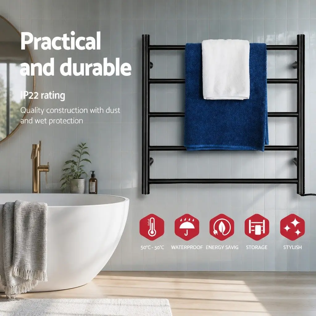 Electric Heated Towel Rail Rack Wall Mounted Bathroom 5 Bars