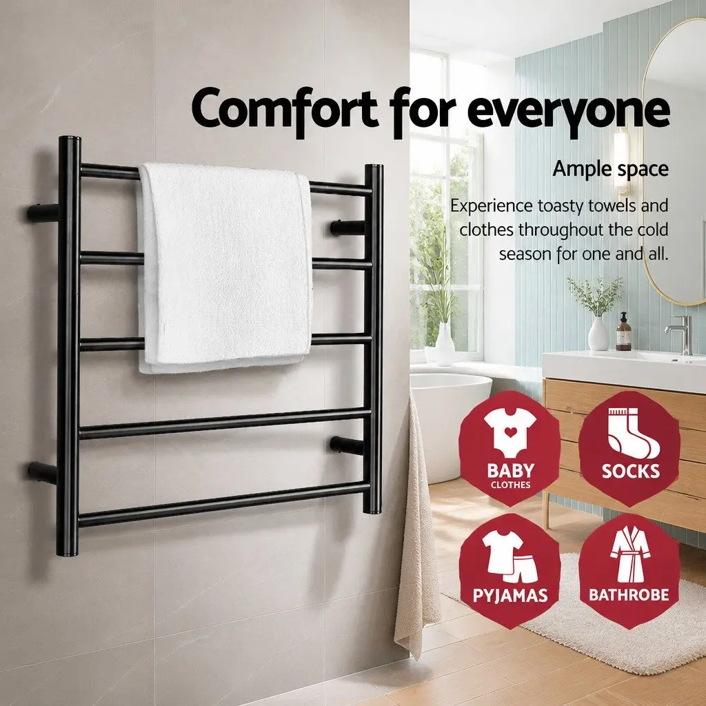 Electric Heated Towel Rail Rack Wall Mounted Bathroom 5 Bars