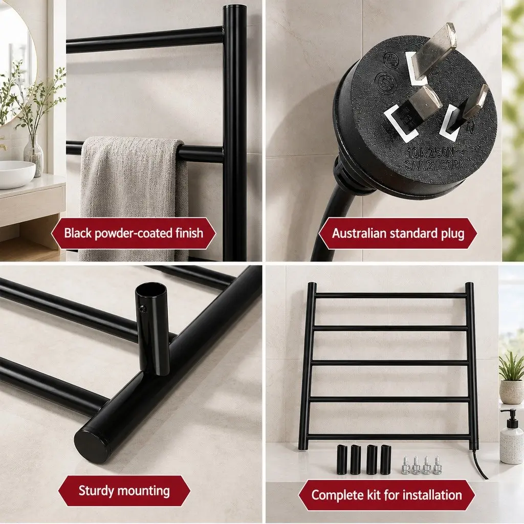 Electric Heated Towel Rail Rack Wall Mounted Bathroom 5 Bars