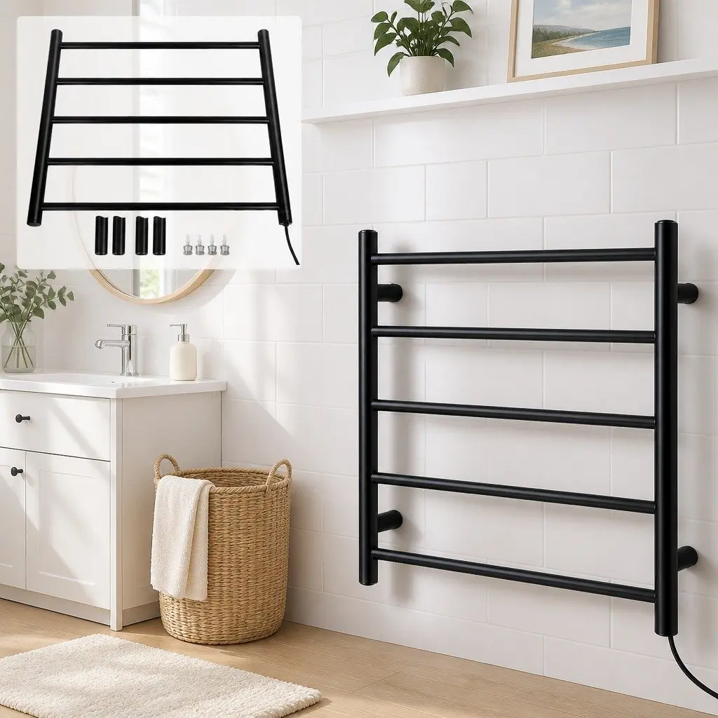 Electric Heated Towel Rail Rack Wall Mounted Bathroom 5 Bars