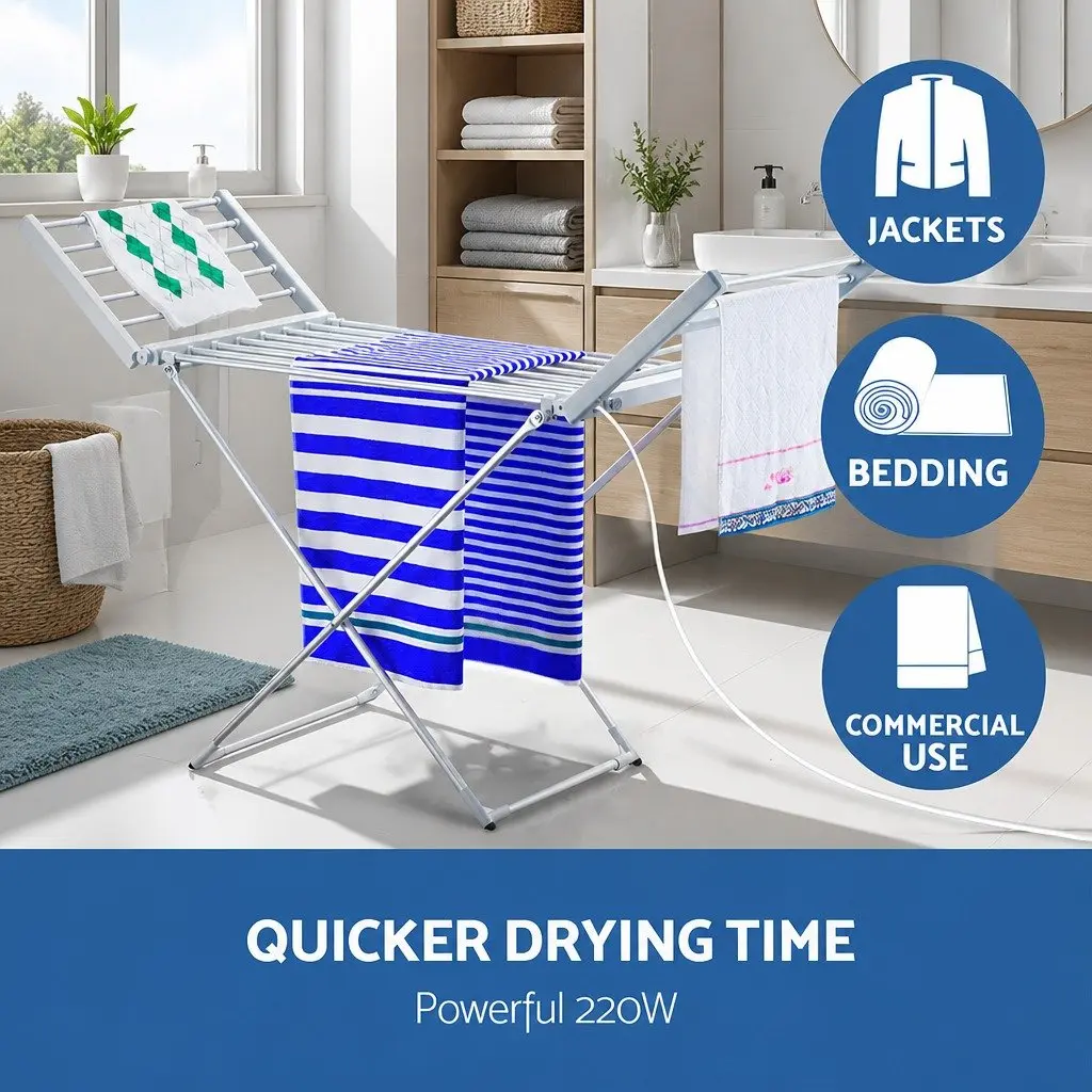 Electric Heated Towel Rail Rack Indoor Portable 18 Bars