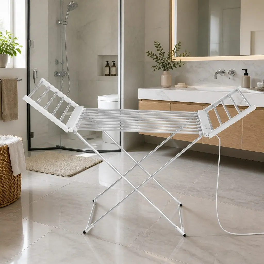 Electric Heated Towel Rail Rack Foldable Portable Clothes Drying Stand 18 Rods